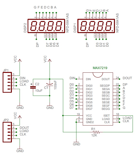 Wiring MAX7219 on 8 Bit 7 Segment Digital LED Tube Display | 14core.com