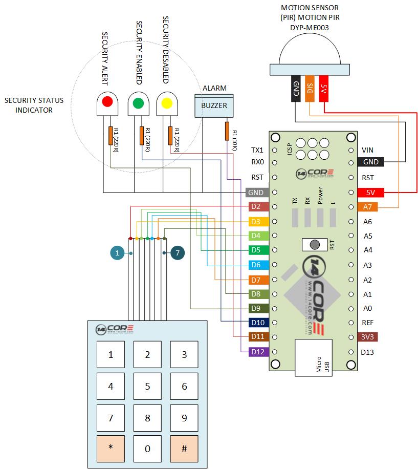 Arduino Security Alarm System PIR Sensor Password Keys