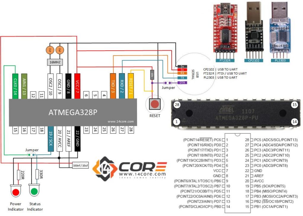 Wiring a Stand Alone ATMEGA328P CMOS 8Bit Microcontroller ... 5 pin wire diagram 