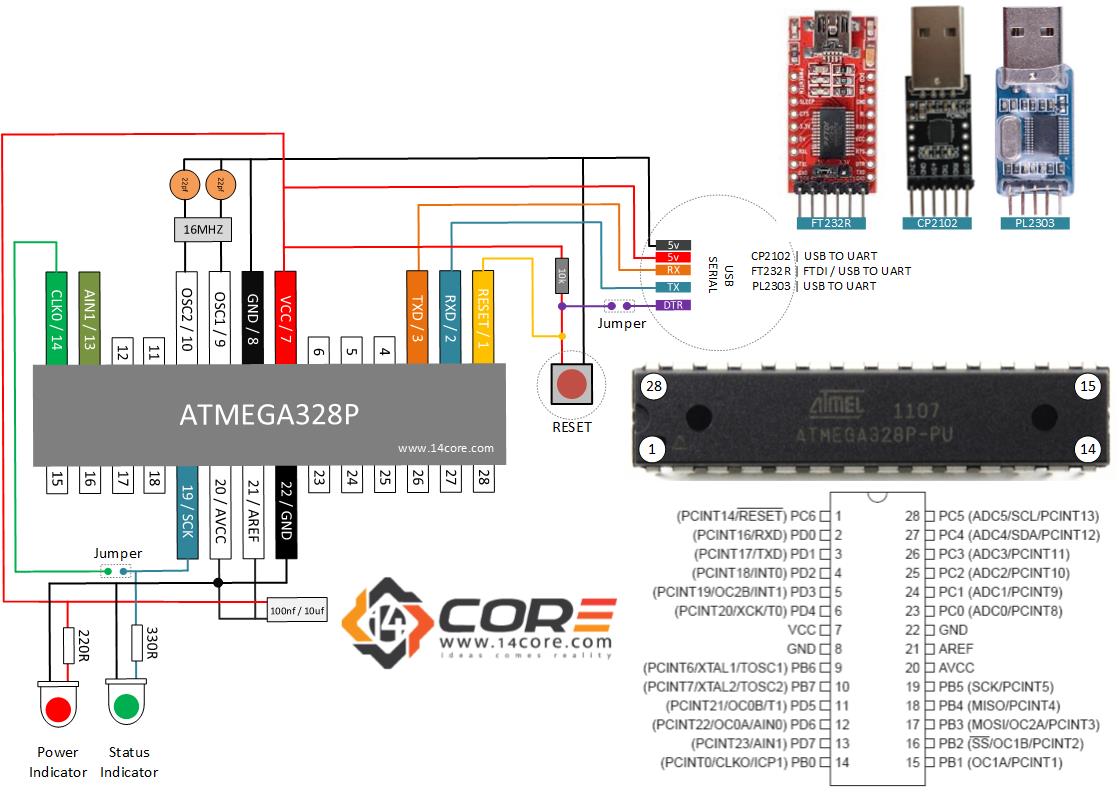 Wiring a Stand Alone ATMEGA328P CMOS 8Bit Microcontroller ... arduino keypad wiring diagram 