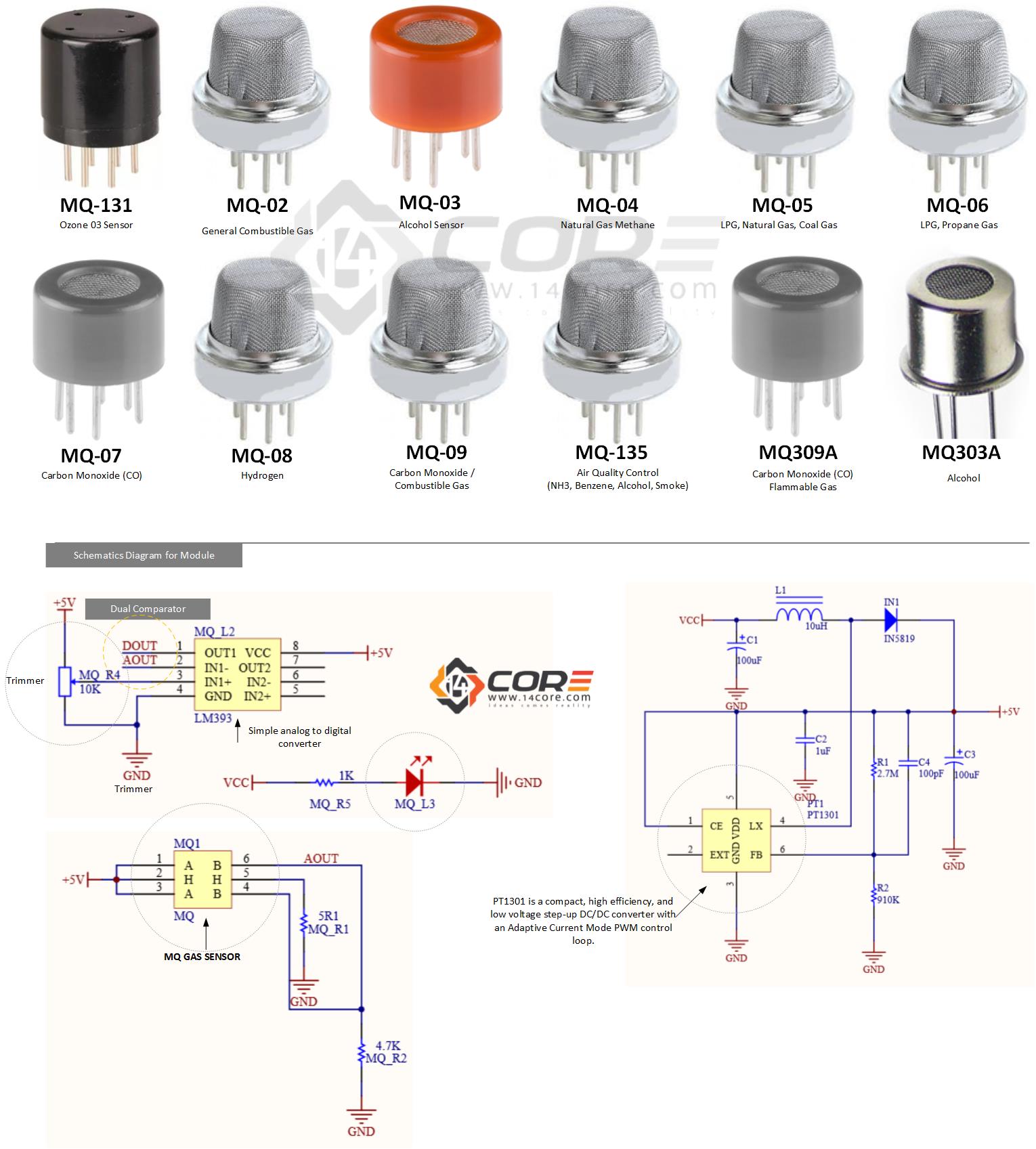 Wiring the MQ-XX Sensor for Ozone, LPG, C3H8, CO, H, C2H6O, C6H6 Gas