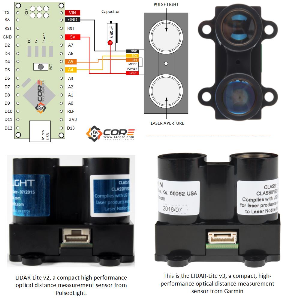 Wiring The LIDAR (Light Detection and Ranging Remote with Micro-controller | 14core.com