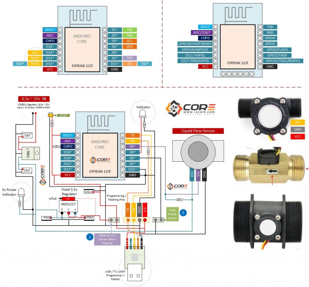 Wiring ESP8266 12/12E with G1/2 Liquid / Water Flow Sensor ... plc wiring schematic 